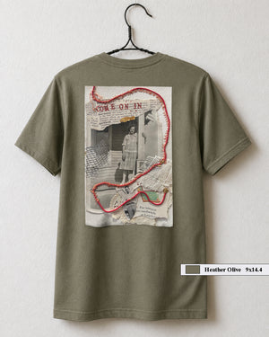 Come On In art collage t-shirt
