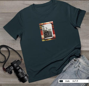 Retro photo album inspired music design on relaxed fit lightweight everyday tee