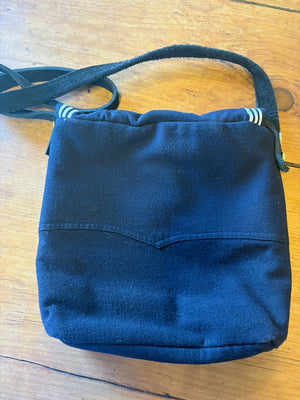 Back view of a handmade sailor's uniform bag made from a vintage shirt