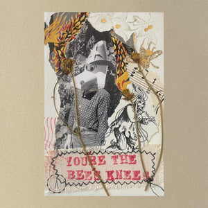 Close up of collage art titled 'Bee's Knees'