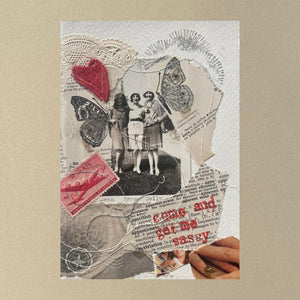 Close up of collage art titled 'Come and Get Me Sassy'