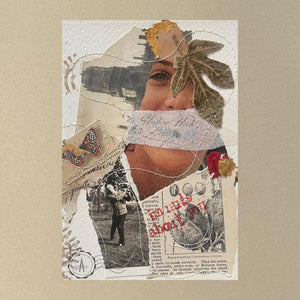 Close up of collage art titled 'In Nuts About You'