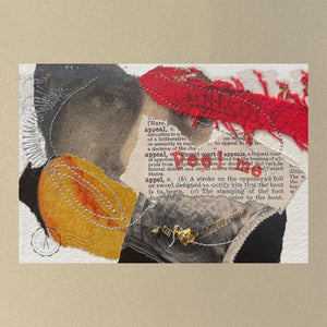 Close up of collage art titled 'Peel Me'