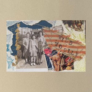Close up of collage art titled 'Wild & Wolly'