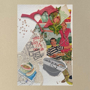 Close up of collage art titled 'You Can Sit On Me'