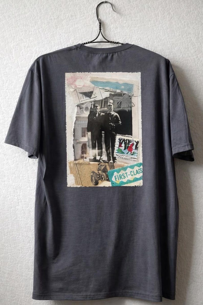 Collage art t-shirt with image on back  titled 'Farm Boys'