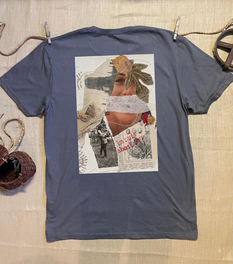 Collage art t-shirt with image on back  titled 'In Nuts About You'