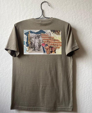 Collage art t-shirt with image on back  titled 'Wild & Wolly'