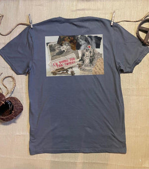 Collage art t-shirt with image on back  titled 'I'm yours for the taking'