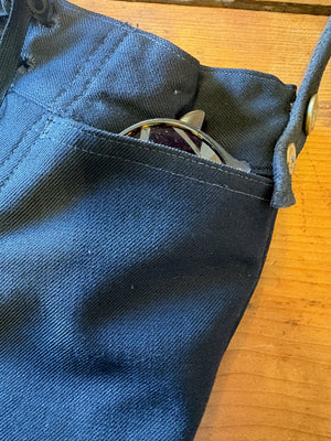 Detail of front pocket on vintage navy uniform bag