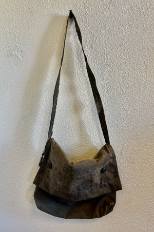 Hanging handmade bag mde from a WWII tent 