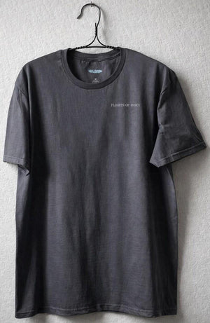 Front of collage art t-shirt with tagline on front: 'Flights of fancy'