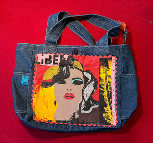 Marilyn Monroe denim tote handmade flat