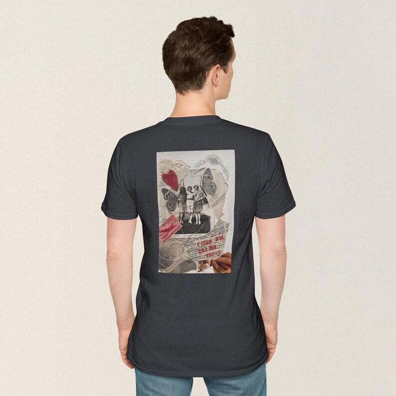 Collage art t-shirt with image on back  titled 'Come and Get Me Sassy'
