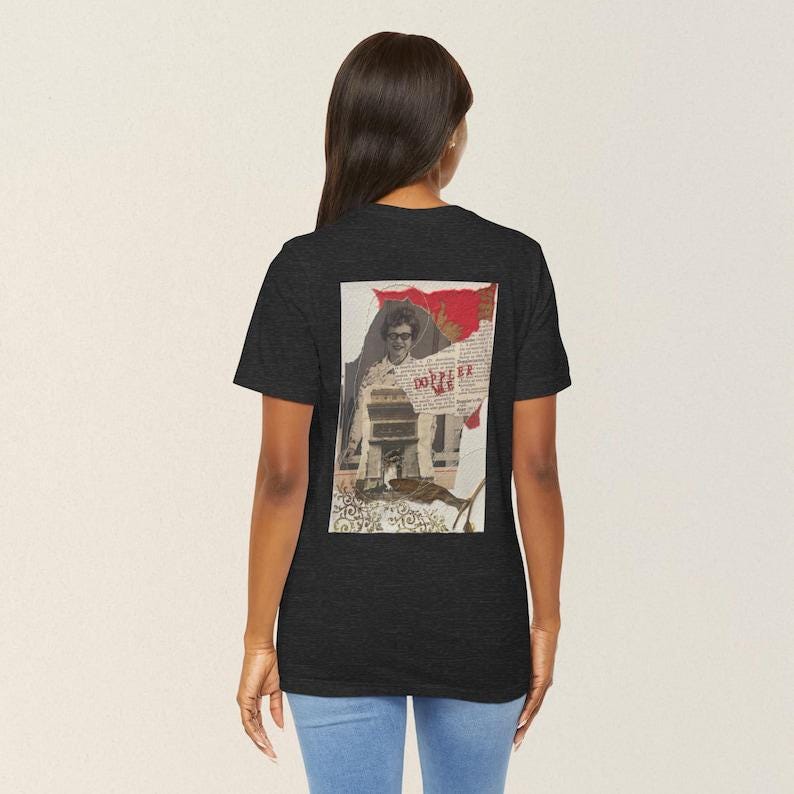 Collage art t-shirt with image on back  titled 'Doppler Me'