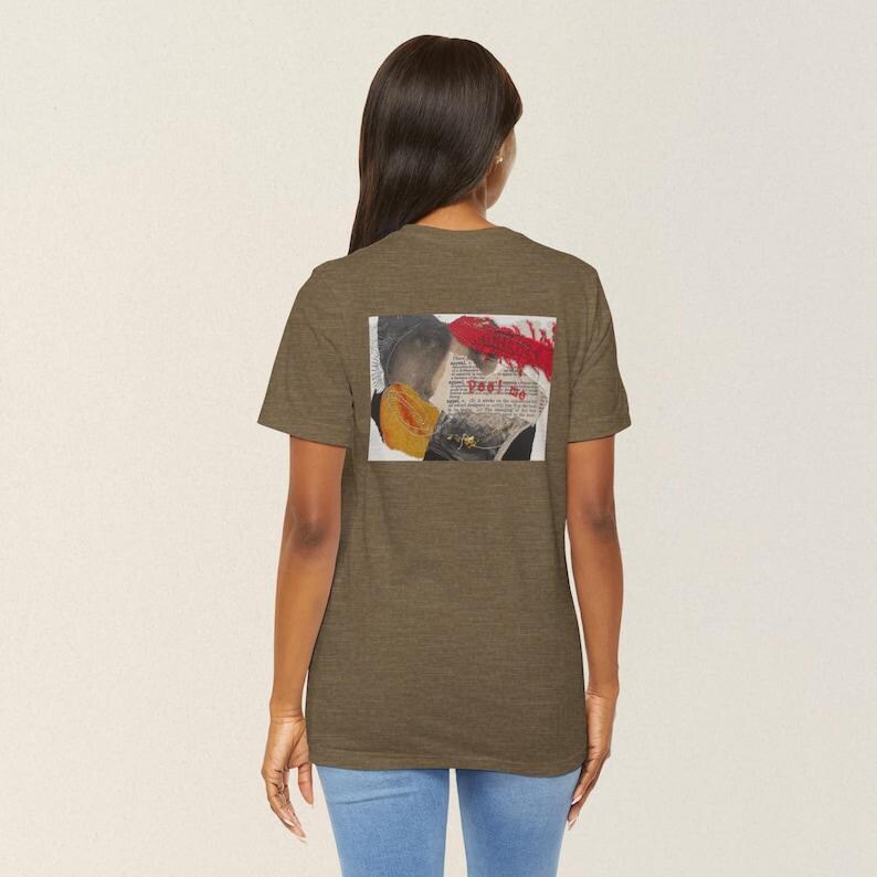 Collage art t-shirt with image on back  titled 'Peel Me'