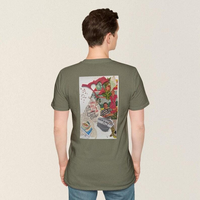Collage art t-shirt with image on back  titled 'You Can Sit on Me'