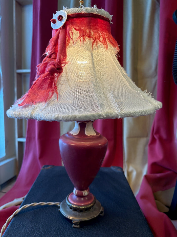 Fran's ceramic lamp with gauze shade