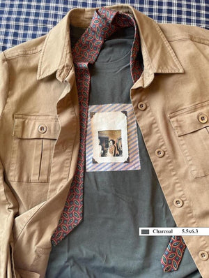 Vintage photo  with patch on front of soft t-shirt of screaming woman with jacket