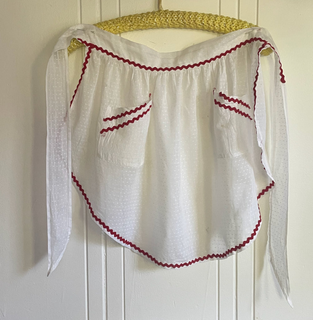red and white swiss dot vintage apron