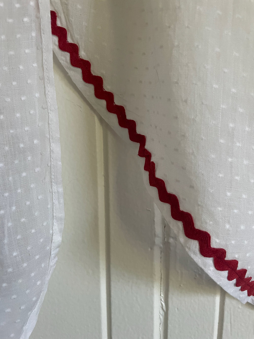 red and white swiss dot vintage apron