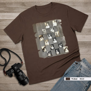 Brown colored t-shirt with a vintage  album page on front