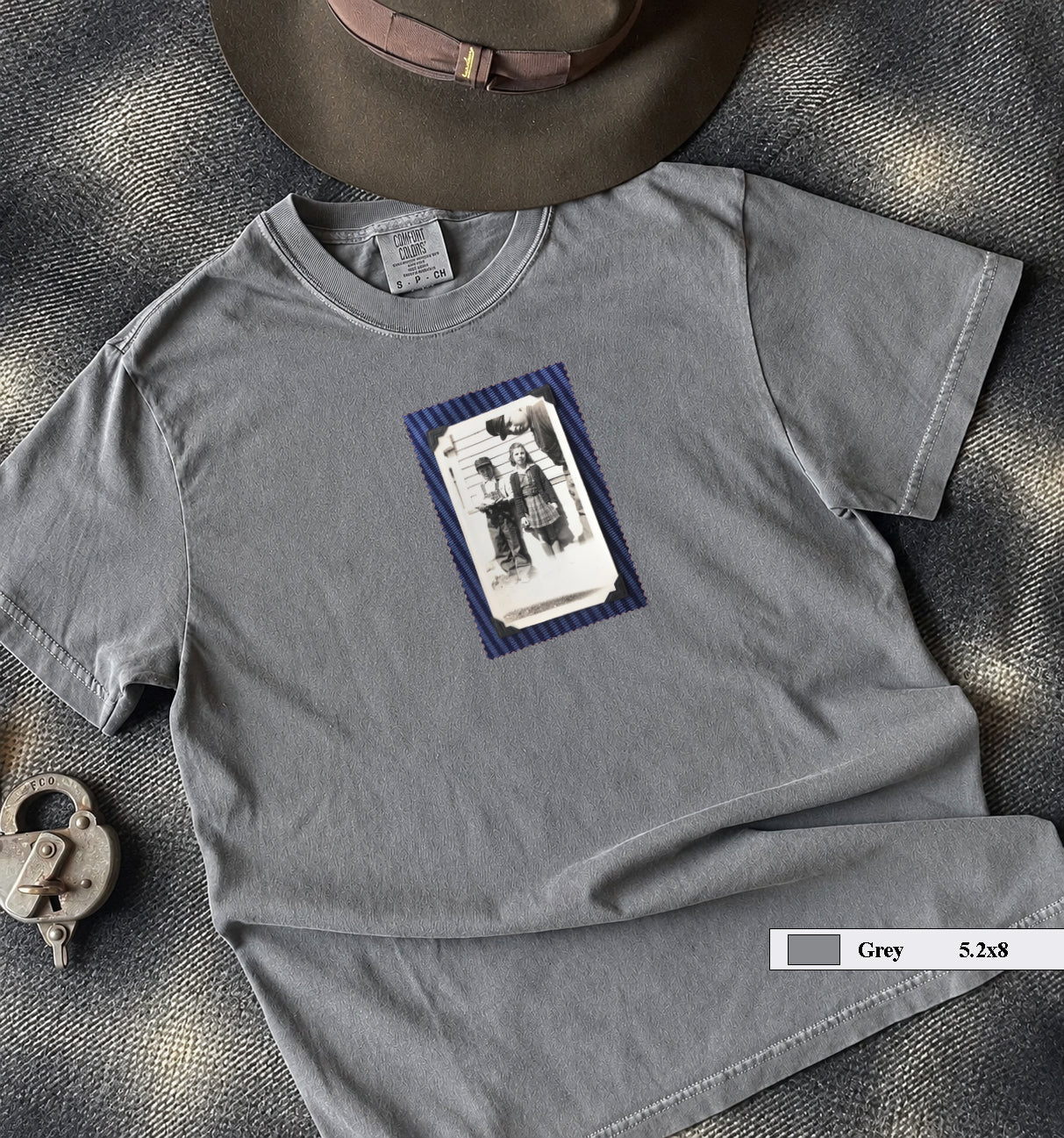 Front of grey t-shirt with a 1920's photo of kids posing