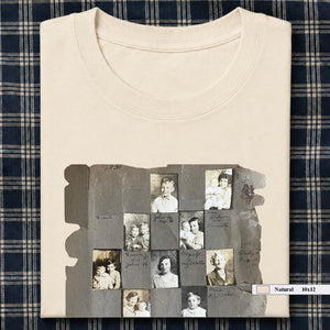 Ivory folded t-shirt with vintage album  page on front
