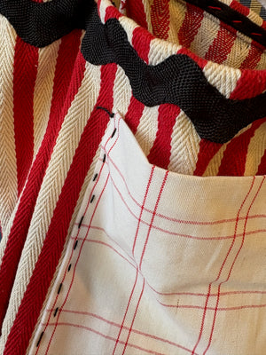 red and white striped cotton tote exterior pocket