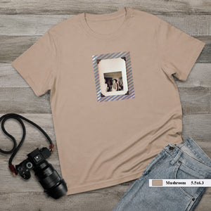 Mushroom colored t-shirt with small vintage photo of screaming lady on front