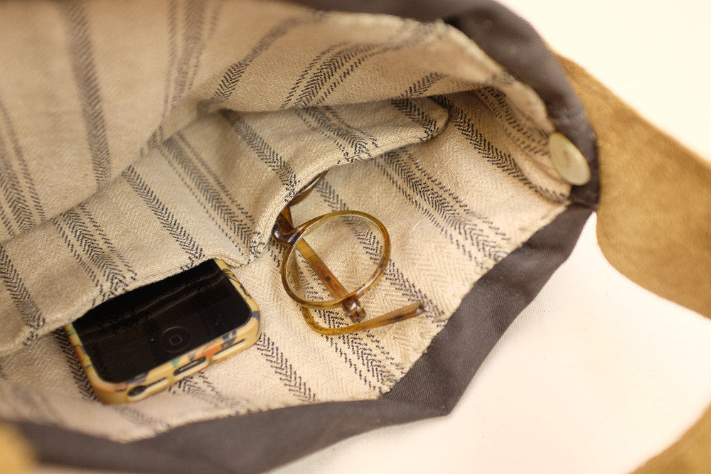 Handmade canvas satchel bag with recycled materials 