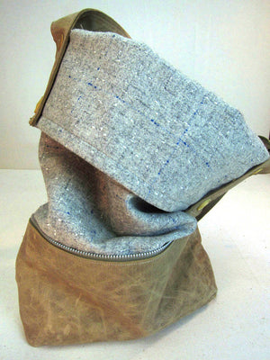 Upcycled wool coat bag with vintage buttons