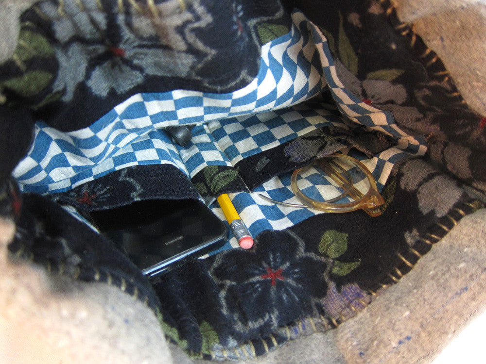 Upcycled wool coat bag with vintage buttons