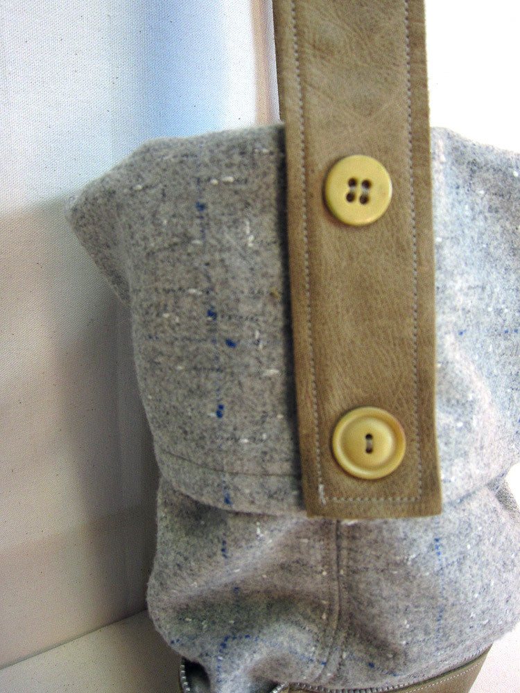 Upcycled wool coat bag with vintage buttons