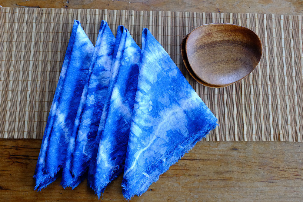 Hand-dyed indigo tie-dyed napkins