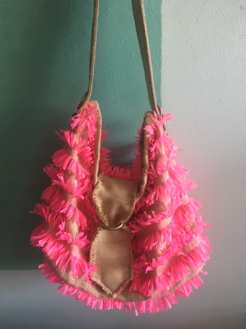 Hot pink fringe bag - Antares Furnishings