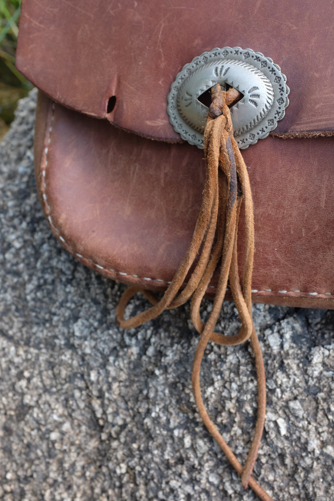Leanna's vintage leather hippie bag