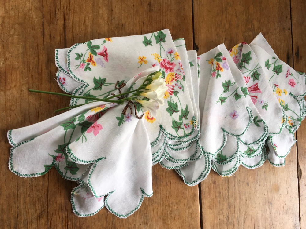 Vintage cloth napkin with scallop edge on plate