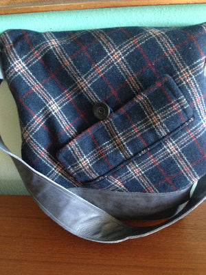 Handmade plaid tablet bag with upcycled materials