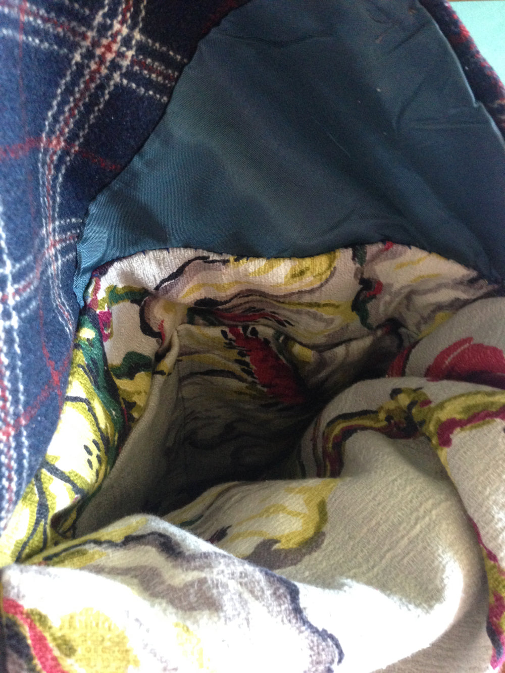 Handmade plaid tablet bag with upcycled materials