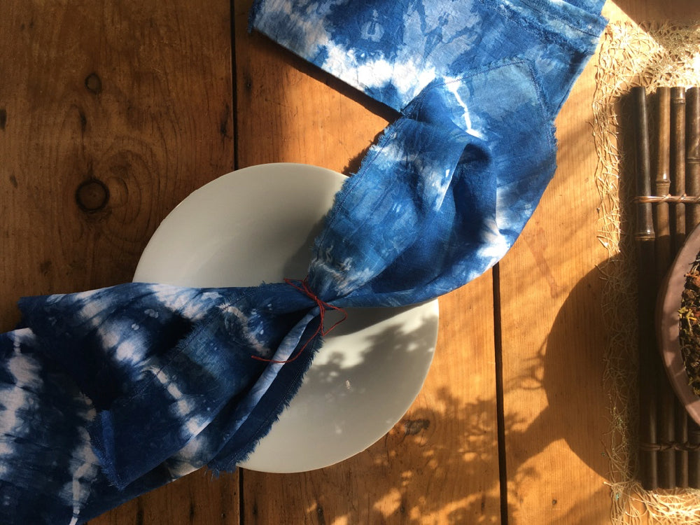 Hand-dyed indigo tie-dyed napkins