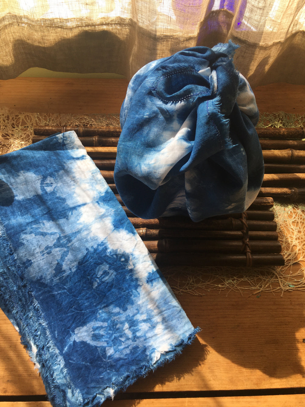 Hand-dyed indigo tie-dyed napkins