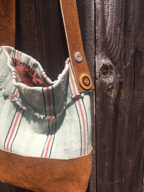 Handmade striped Mali bag with recycled materials 