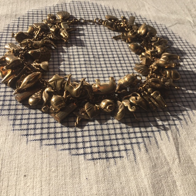 brassy choker charm necklace