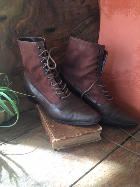 Vintage brown lace up leather suede boots - Antares Furnishings