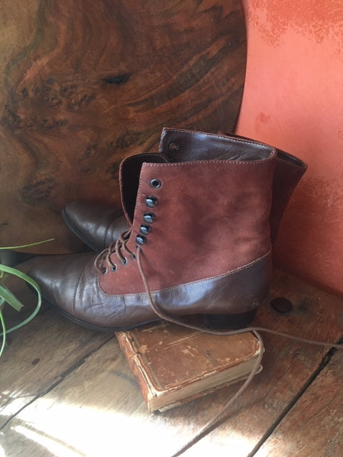 vintage brown suede lace up ankle boots