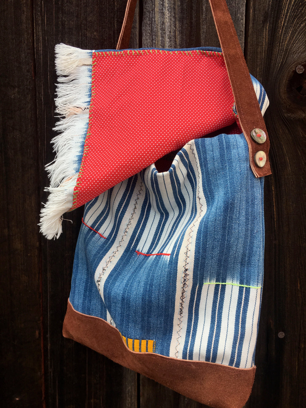 Handmade Mali blue and white bag 