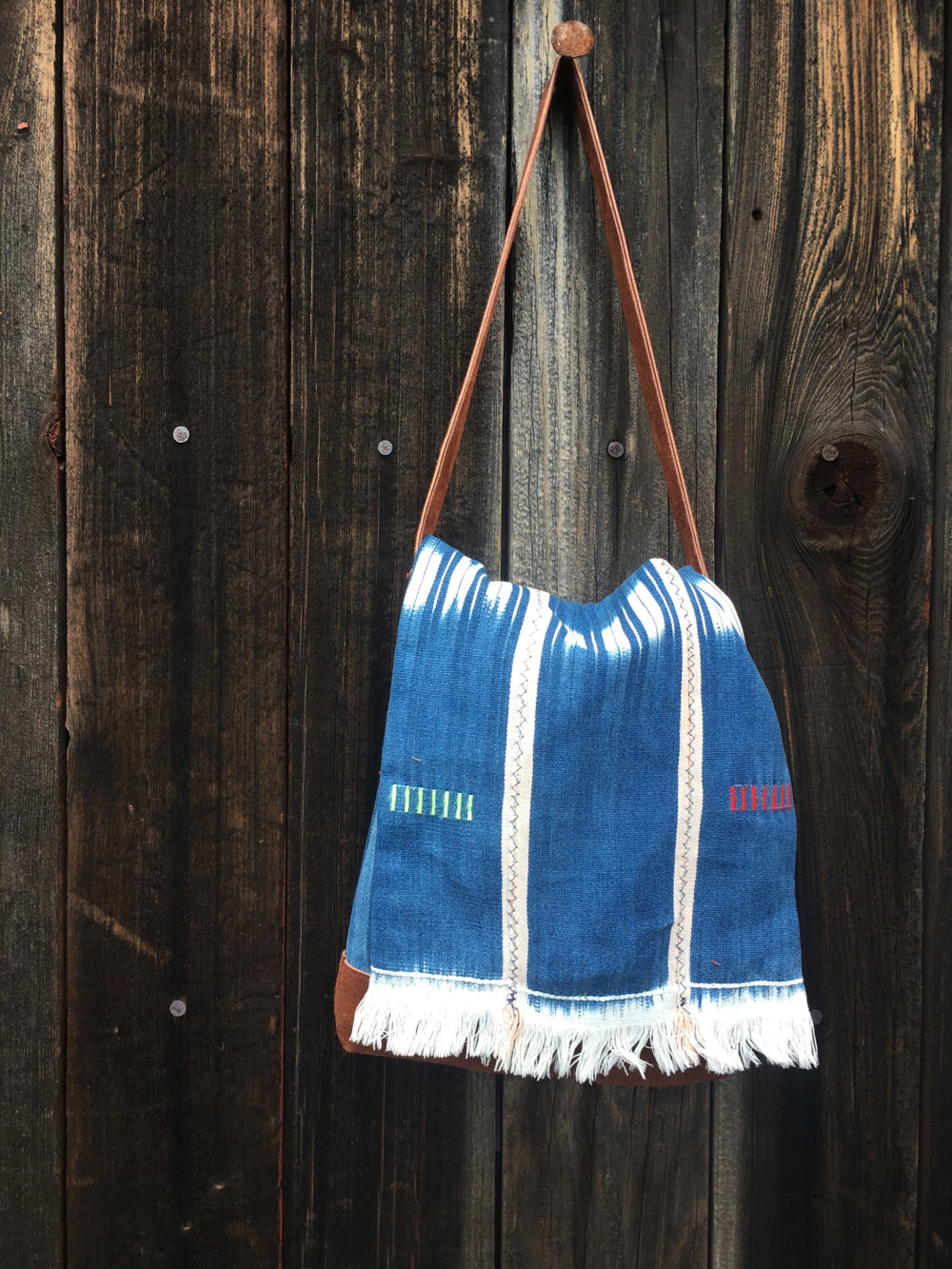 Handmade Mali blue and white bag 