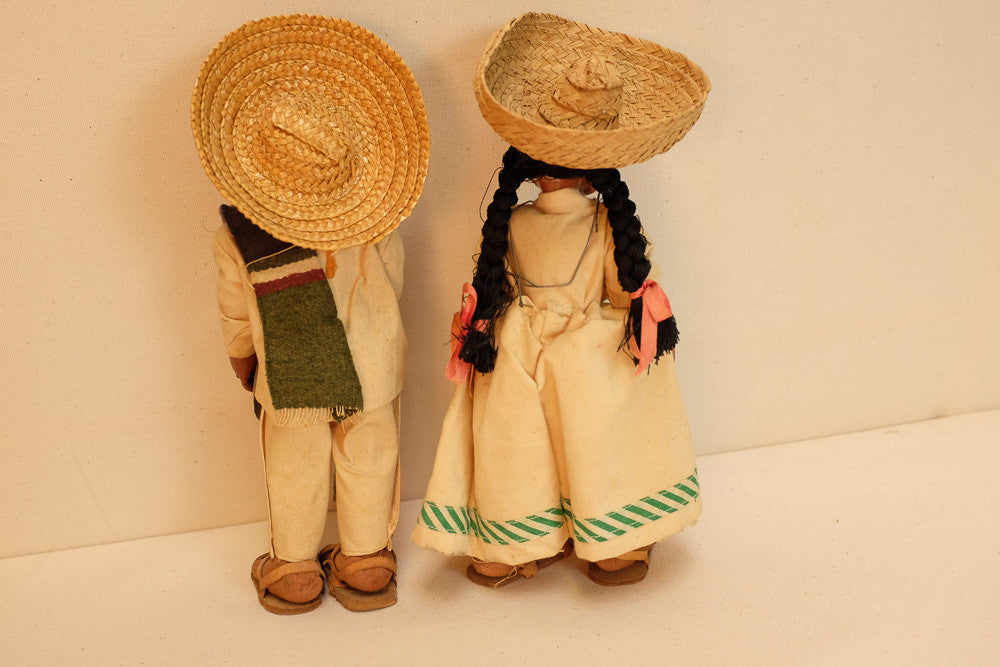 Vintage folklore dolls from the 1950s with original clothing and accessories.