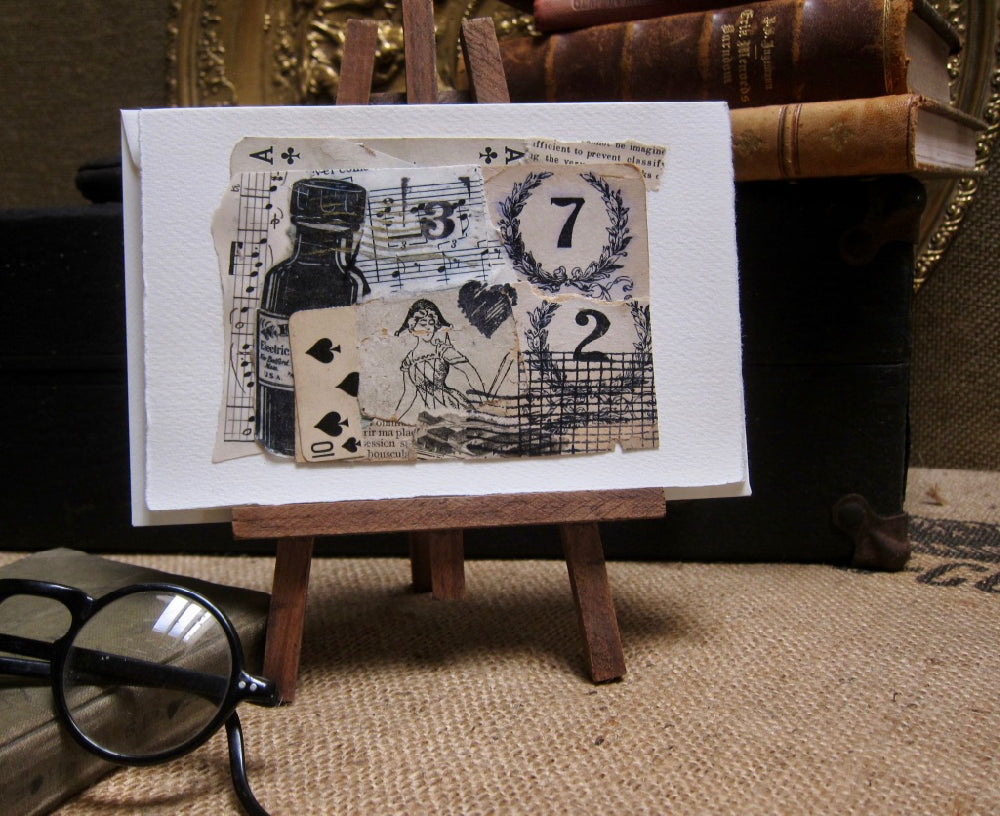 Handmade Collage Art Card with Ink Bottle Design